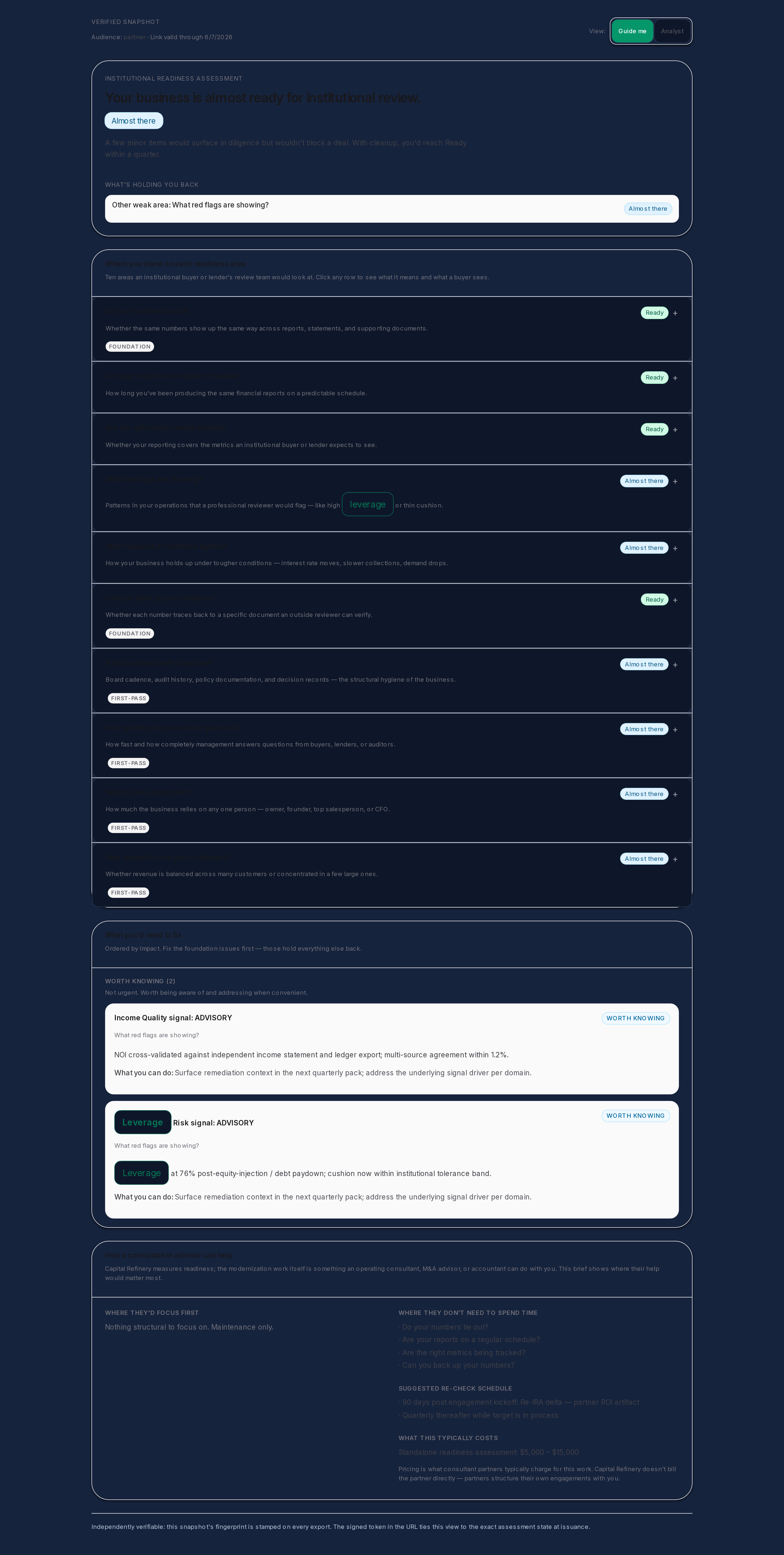 Real platform render of the public IRA verification page for Cedarbrook